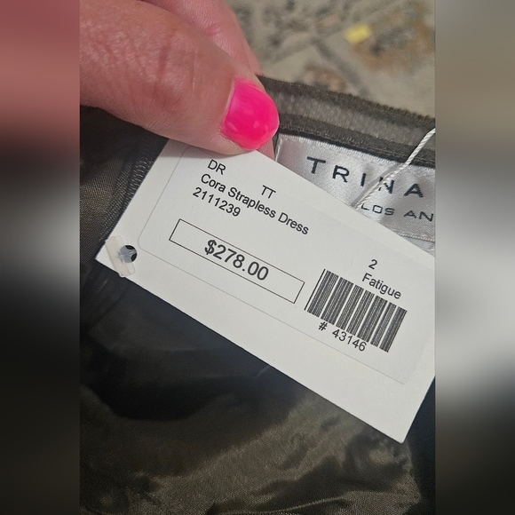 TRINA TURK Cora Strapless Tweed Sheath Dress. Olive. Size 2 NWT - Picture 9 of 16